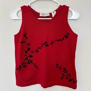 Vintage Valerie Stevens Red Floral Sleeveless Wool Sweater Large Y2K Minimalist